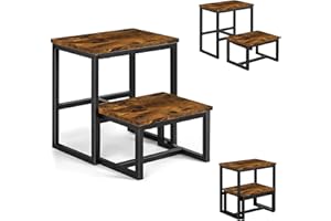 SEHERTIWY Wooden Step Stool for Adults, 3 in1 Bed Step Stool Holds up to 500Lb, Heavy Duty 2 Step Stool with Metal Frame, Foot Stool for Kichen/Bathroom/High Beds（Retro Color）