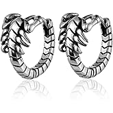 BIYONGDE Mens Womens Stainless Steel Vintage Scorpion Hoop Earrings, Antique Silver Color Gothic Huggie Hoops, Unisex,Punk Rock Style