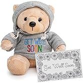 Ganz 9" Get Well Soon Teddy Bear with Hoodie and Encouragement Card – Feel Better Gift for Kids, Men, Women | Comfort Plush for Surgery, Hospital, Recovery