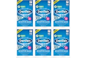 DenTek Comfort Clean Floss Picks for Sensitive Teeth, Soft and Silky Ribbon, 90 Count (Pack of 6)