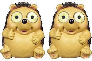 FETIWILSO Garden Statues Hedgehog Figurines with Solar LED Lights, Unique Animal Statues Lights Housewarming Sculpture Gifts for Outdoor Decorations, Garden, Patio, Balcony, Yard, Lawn Ornament (2 Pack)