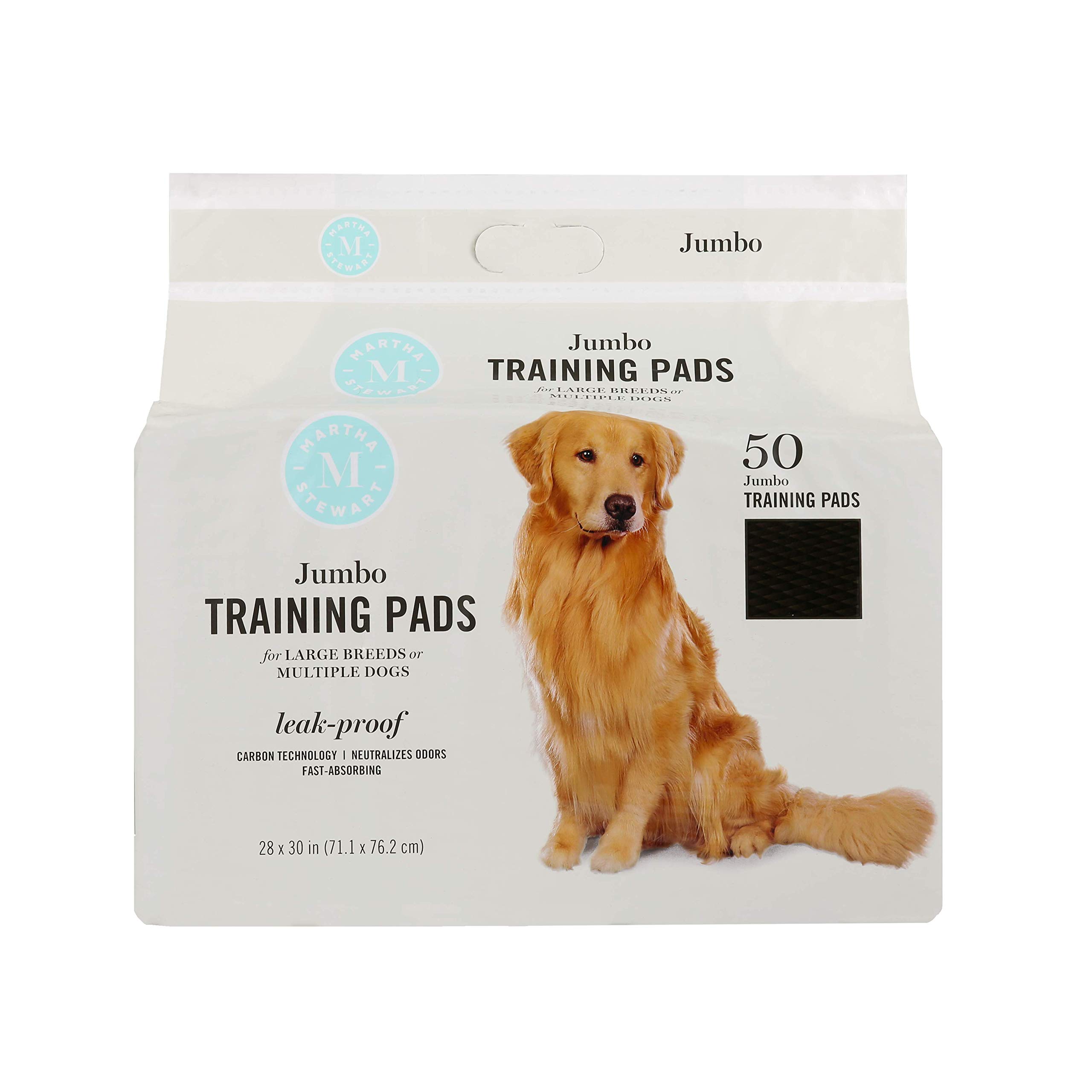 Martha Stewart Pets Jumbo Training Pads for All Dogs & Puppies | Extra Large Dog & Puppy Pads, White, 28" x 30", 50 Count