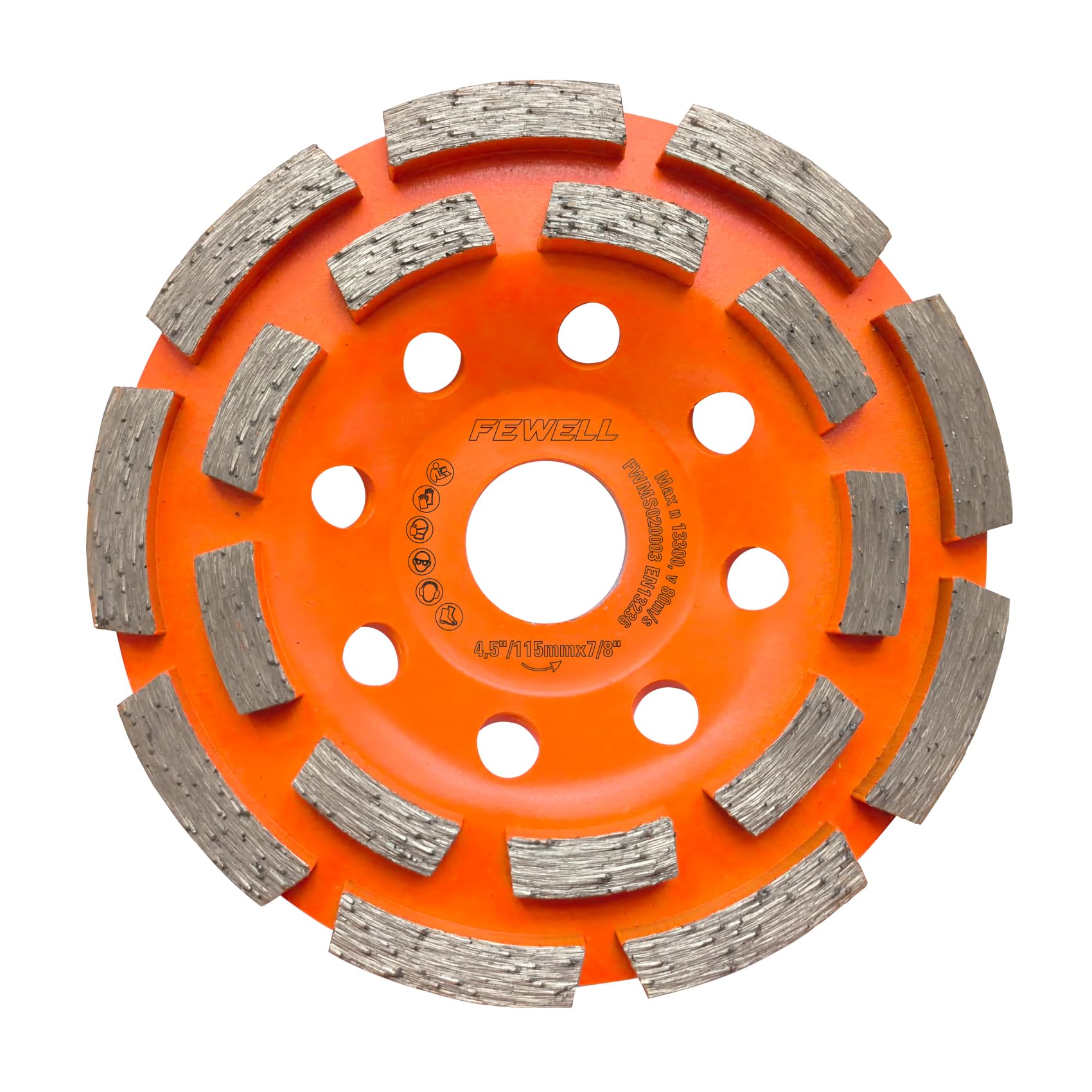 Photo 1 of FEWELL 4 1/2” Concrete Grinding Wheel, Double Row Diamond Cup Wheel with 7/8” Arbor for Polishing and Grinding Concrete Surface Brick Stone Marble Cement Granite