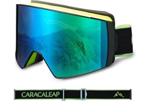 Caracaleap Ski Snowboard Goggles Magnetic Lens for Men Women - Anti-fog OTG Snow Goggles Frameless Skiing Goggles UV400 Adult
