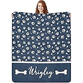 Artsadd Personalized Paw Print Dog Blanket with Pets Name, Custom Name Blanket for Small Dogs, Flannel Puppy Blanket, Memorial Gifts for Loss of Dog, Pet Loss Sympathy Remembrance Gifts
