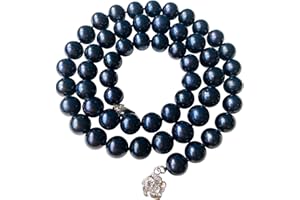 PEARL ROMANCE II ROUND PEARL II Real Black Pearl Necklace for Women Pearl Jewelry for Men Sterling Silver Genuine Cultured Freshwater Wedding Anniversary Birthday Gift Strand