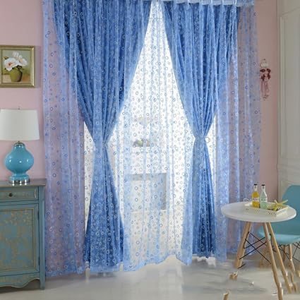 Magideal Fashionable 200X100Cm Circle Pattern Charms Tulle Home Door Window Decor Divider Voile Curtain- Blue