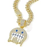 LCWLJL Smiling Face Hip-hop Cuban Chain, Rhinestone Pendant Necklace Jewelry For Men，Men's Fashion Jewelry Silver golden