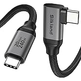 Silkland USB C Monitor Cable Right Angle 5FT, 8K@30Hz 5K/4K@60Hz Display | 20Gbps Data Transfer, 240W Charging, 90 Degree USB C 3.2 Gen 2x2 Video Cable for iPhone 17,MacBook, Portable Monitor,Carplay