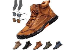 YUSPOER Sawbehind Mens Wide Shoes, Handmade Leather Boots, Outdoor Leather Boots, Waterproof, Arch Support, Spacious Toe Box