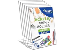 SVOPY 6 Pack Acrylic Sign Stand Holders, 8.5 x 11 Clear Plastic L Shape Table Paper Display Stand, Suit for Displaying Posters, Picture, Flyers, Menu