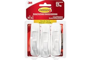 Command Large Hook Value Pack, 5 lb Capacity , 3 Hooks 6 Large Strips, (17003C-VP)