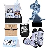 Patelai 6 Pcs Hockey Gifts Set for Men, Includes 12 oz Insulated Tumbler, 3D Night Light, Novelty Socks, Bracelet with Gift Card, Sports Birthday Senior Night Gifts for Hockey Players Fans Coach