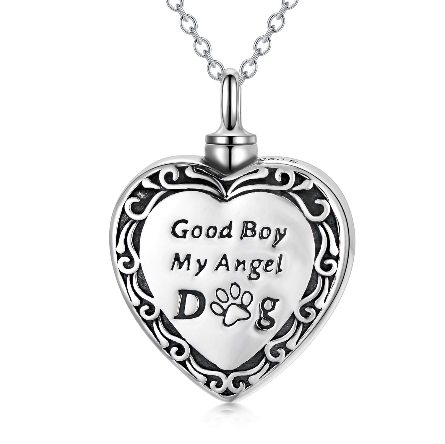 PEIMKO Pet Cremation Jewellery Ashes Urn Necklace with My Angel Dog on it 925 Sterling Silver Ash Pendant Dog Paws Print Memorial Keepsake Gift for Friends Childrens