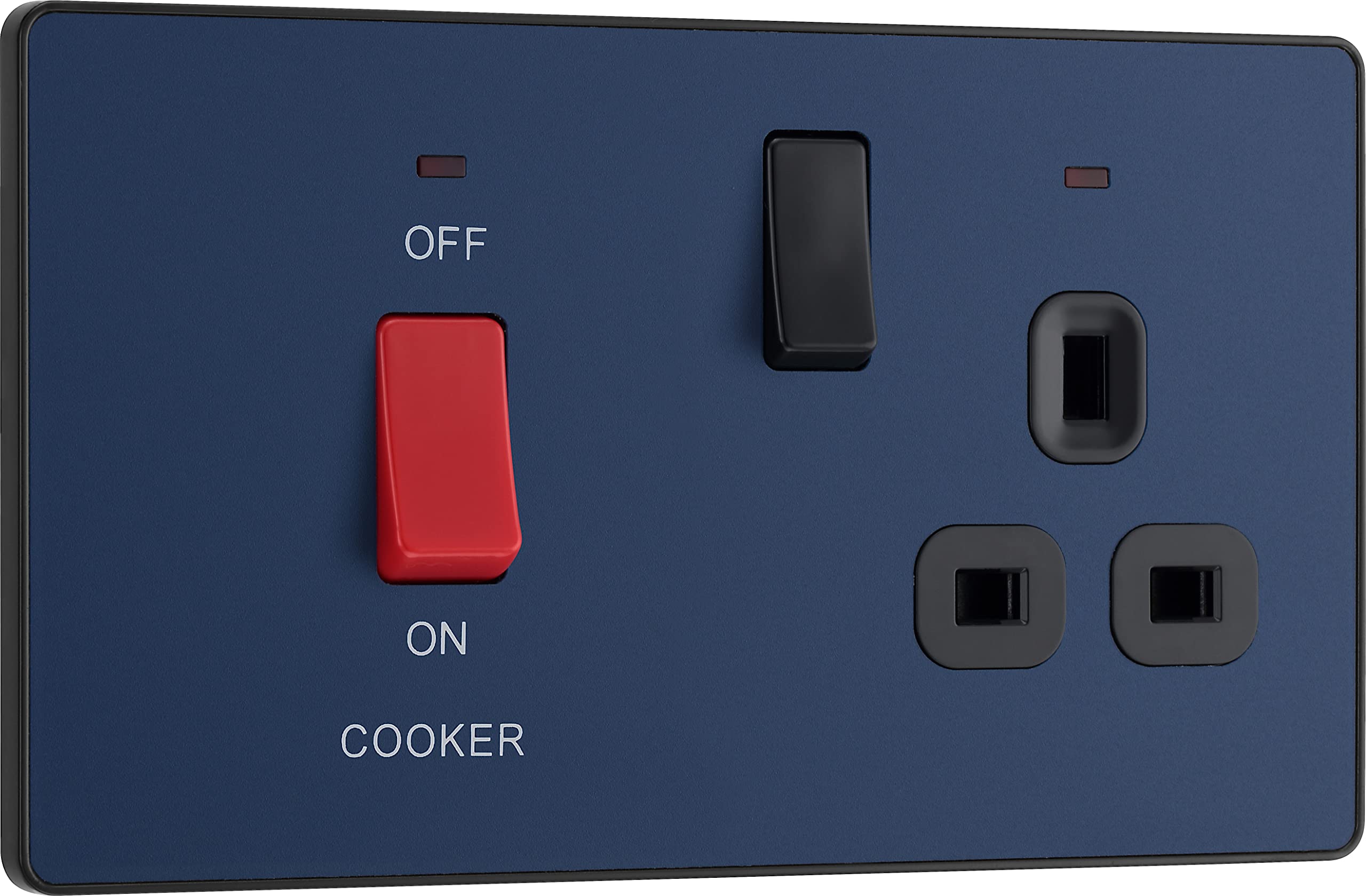 BG Electrical Cooker Switch with Socket and LED, Cooker Control Unit, Control Socket, Double Pole, Screwless Front Plate, Evolve, Matt Blue, 45A, PCDDB70B — image 1