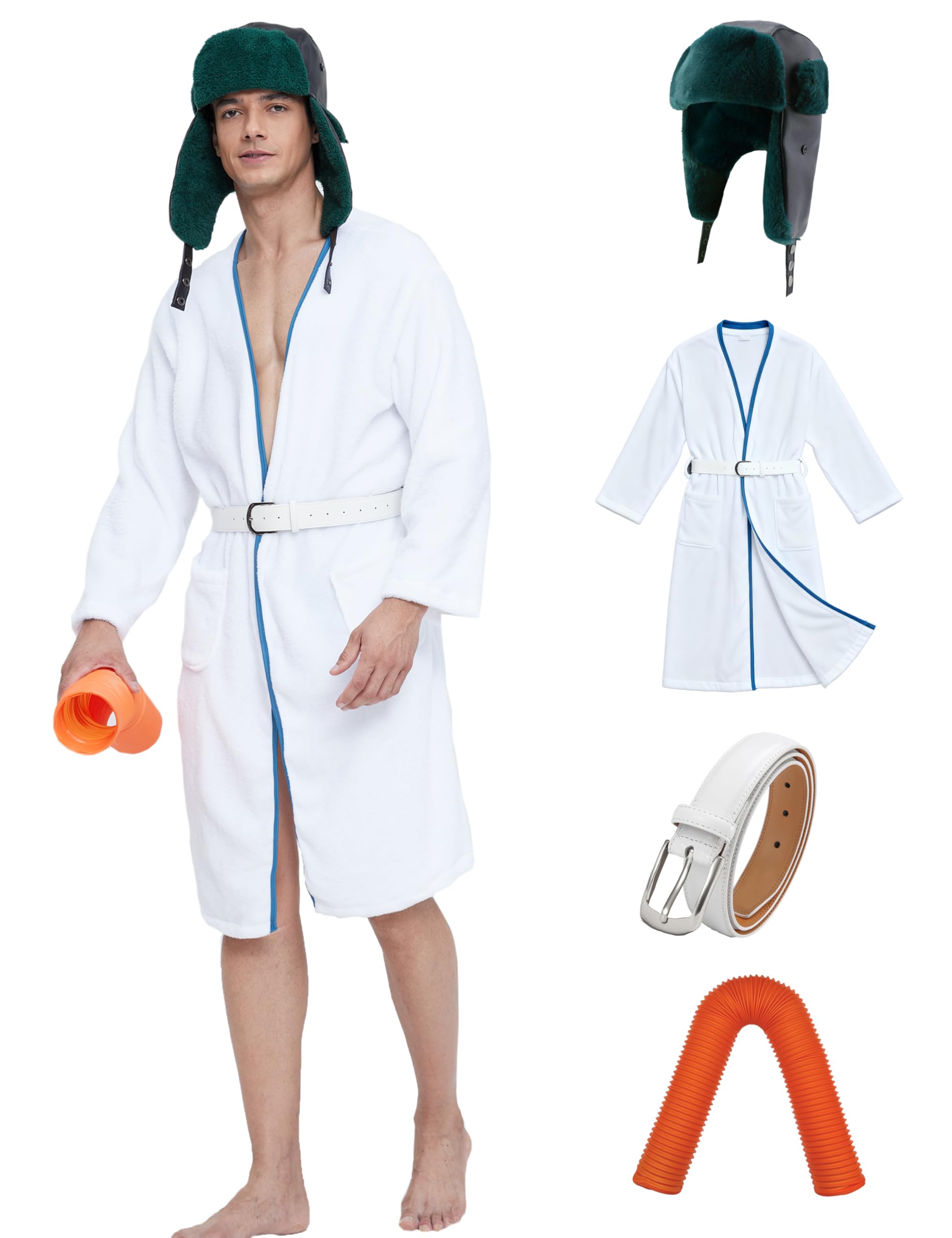 Photo 1 of Tuoweey Men Christmas White Costume Set Cosplay Winter Holidays For Party Vacation Props Robe Hat Belt Hose Accessories (With Hat, X-Large/XX-Large)