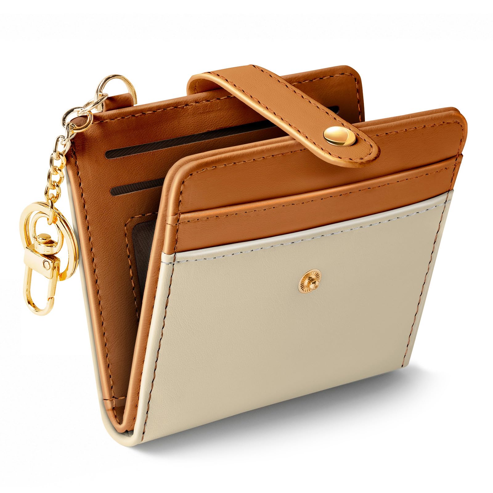 Photo 1 of Jogjam Small Ladies Wallet, Rfid Slim Thin Compact Credit Card Women Wallet, PU Leather Bifold Cash Wallet, Zipper Coin Pocket & ID Window, Female Gifts Beige and Brown