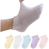 Looching 5 Pack Baby Girls Boys Mesh Thin Socks Cotton Low Cut Kids Toddler No Show Ankle Socks 1-12T Soft White/Multicolor