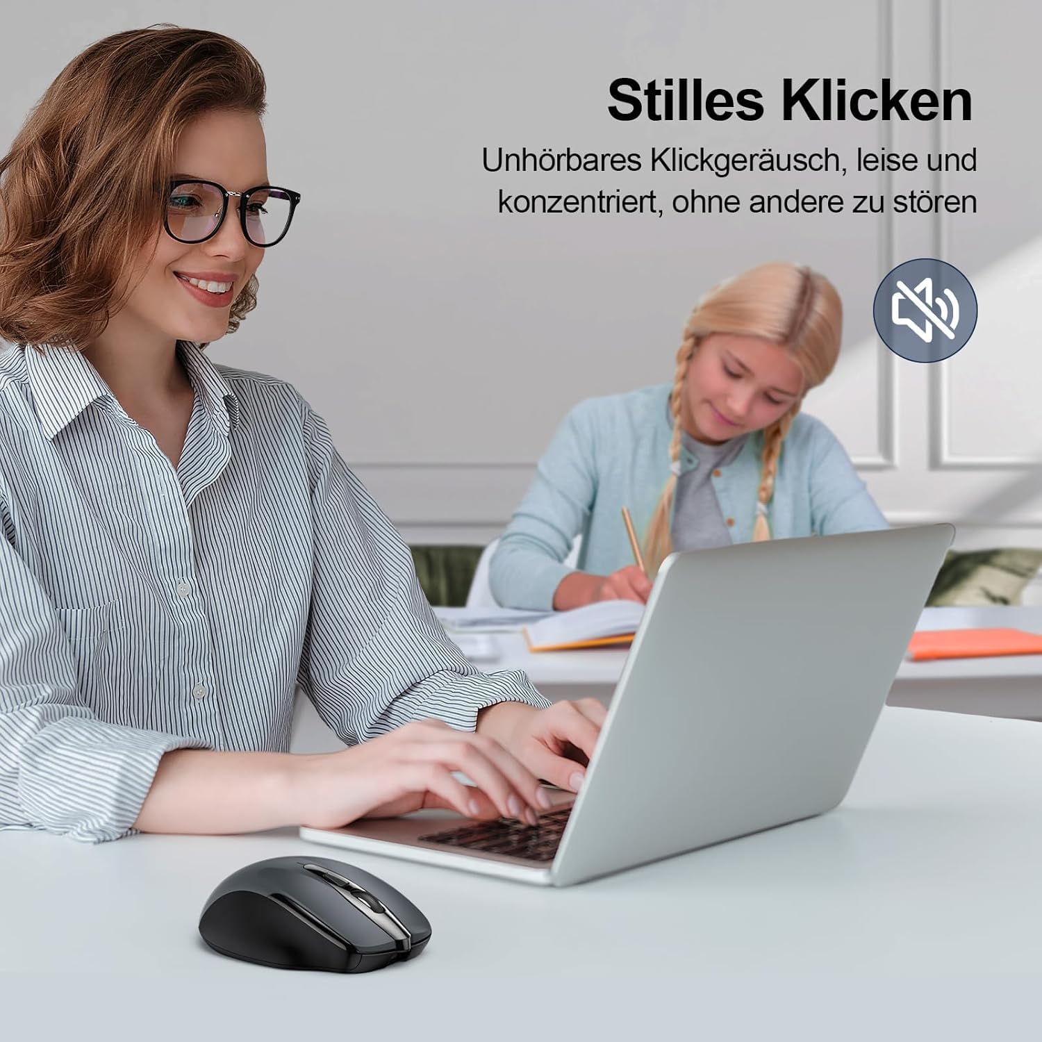 TECKNET Bluetooth Maus, Wiederaufladbare Maus Kabellos(DREI Modi: BT 5.0/3.0 + 2.4G), 4800 DPI, Ergonomische Leise Funkmaus für Laptops, Mac OS, Android, Windows, Grau 5