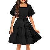 Arshiner Girls Dresses Square Neck Cut Out Shirred Party Cute Tween Dress