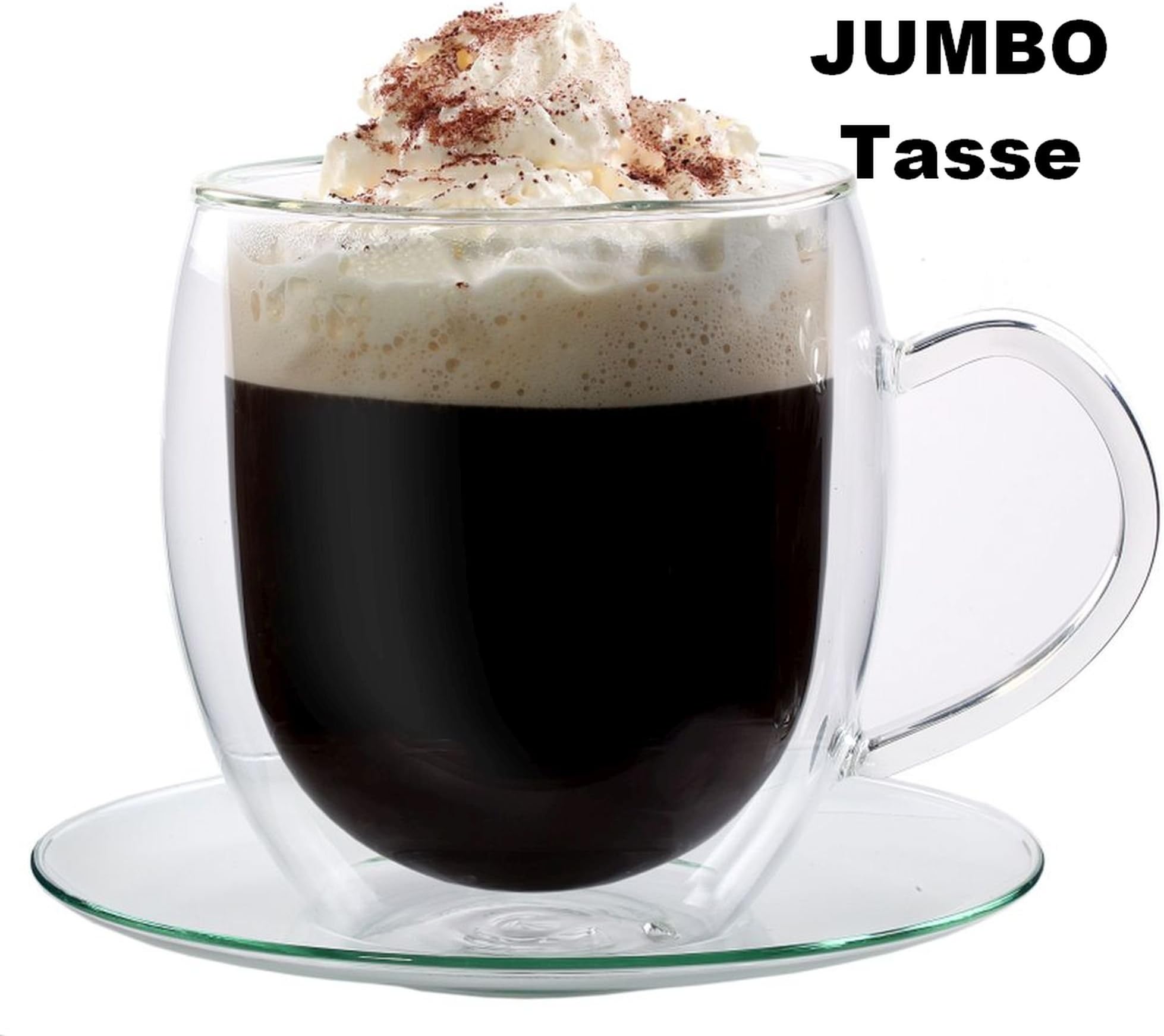 Action : 500 ml tasse jUMBO double paroi en verre avec soucoupe design élégant et verre xXL extra mug/tasse large avec effet filosa glastasse avec poignée et support dans coffret cadeau