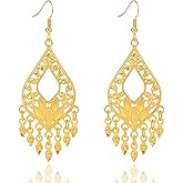 Gold Filigree Earrings, Elegant Boho Statement Dangle Earrings Trendy Indian Style Jewelry Accessories for Women