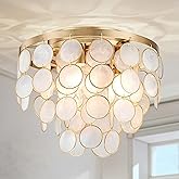 LumFurn 3-Light Capiz Shell Ceiling Light, Coastal Design Flushmount Light Fixture for Dining Room, Living Room, Bedroom, Tru