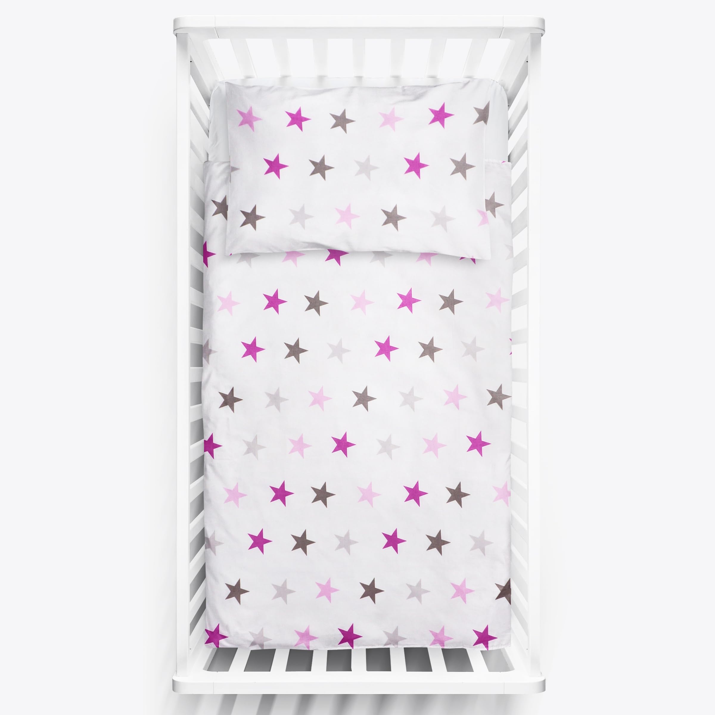 Baby Comfort 2 Piece Bedding Set 135x100 cm Duvet Cover & Pillowcase for Toddler Cot Bed 12M+ (Pink Stars)