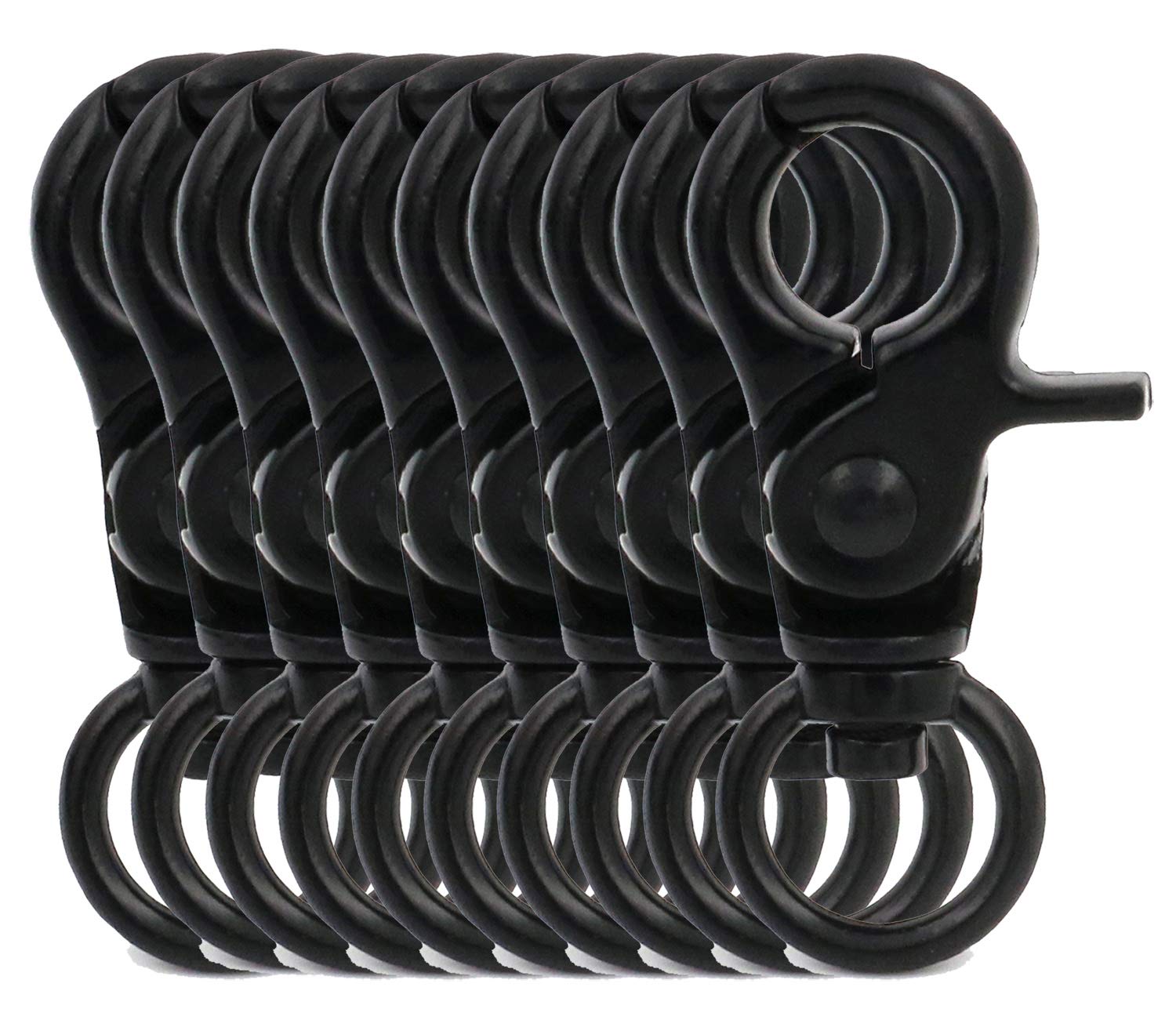 BIKICOCO 3/8'' Swivel Trigger Snap Hook Lobster Claw Clasp Spring Loaded Clip, O-Ring Ended, Black - Pack of 10