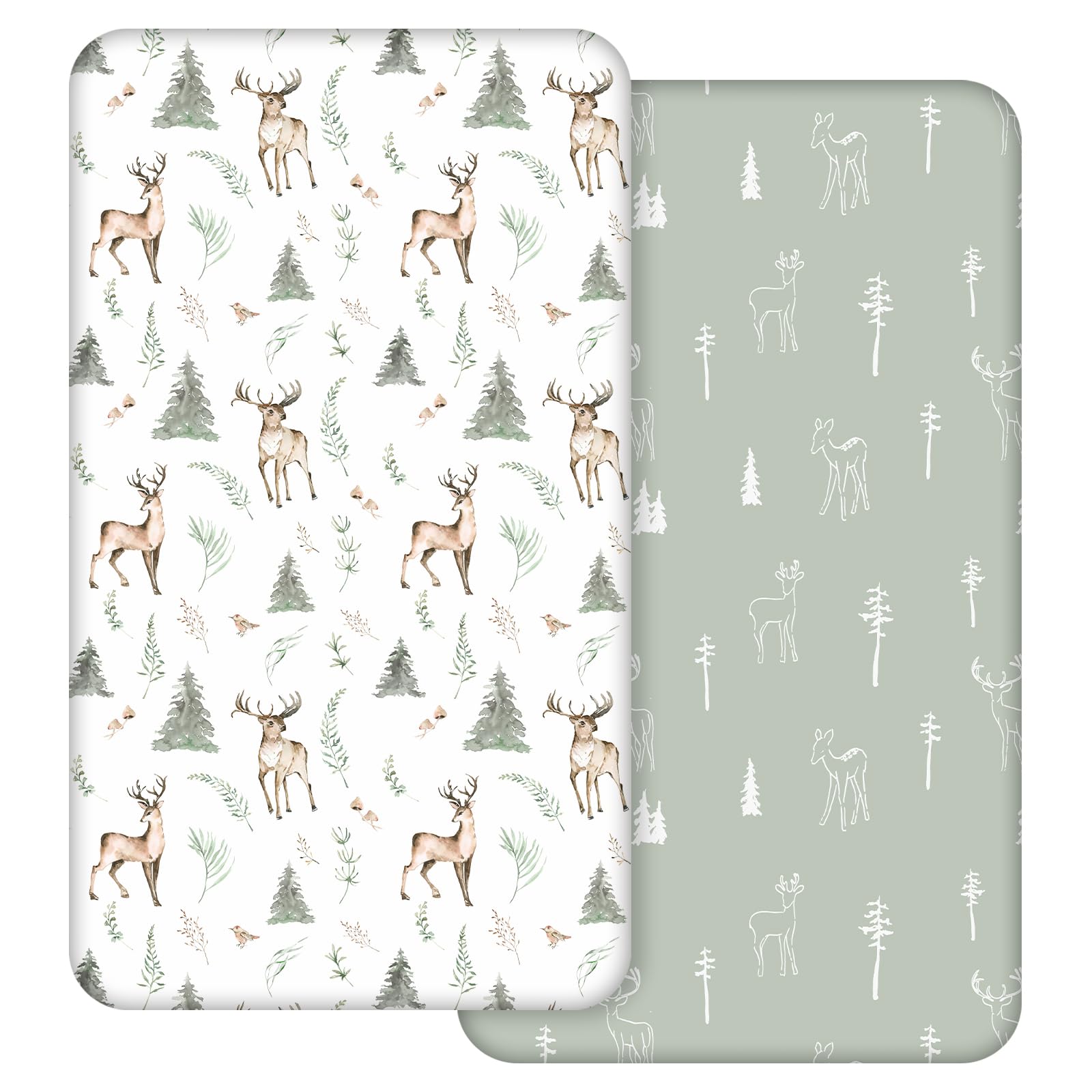 2 Pack Cot Sheets, 100% Microfiber- Breathable, 120 x 60cm Cozy and Lightweight Cot Fitted Sheets Oeko-tex100, Fits All Bassinet Mattress Shapes, Hourglass, Crib Sheets for Oval (Deer)