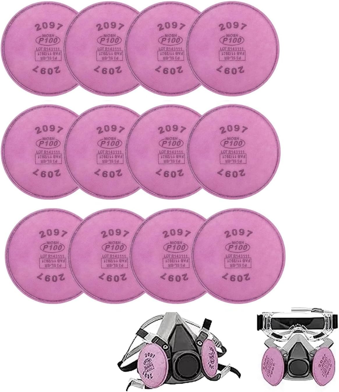 12pcs 2097 Filters for Respirator, Particulate Filter Cotton for P100 Filter Holders Filter Retainer Replacement for 6000 6200 6800 7000 FF-4 Series Breathing Mask for Against Dust (2097-12pcs)