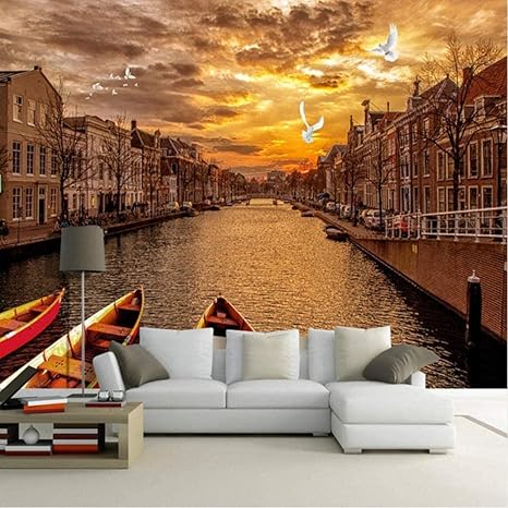 Amazon Djskhf カスタム3d壁壁画壁紙レトロなヨーロッパの通りの風景都市の建物日没写真壁紙リビングルームカフェ壁画 280x0cm 壁紙