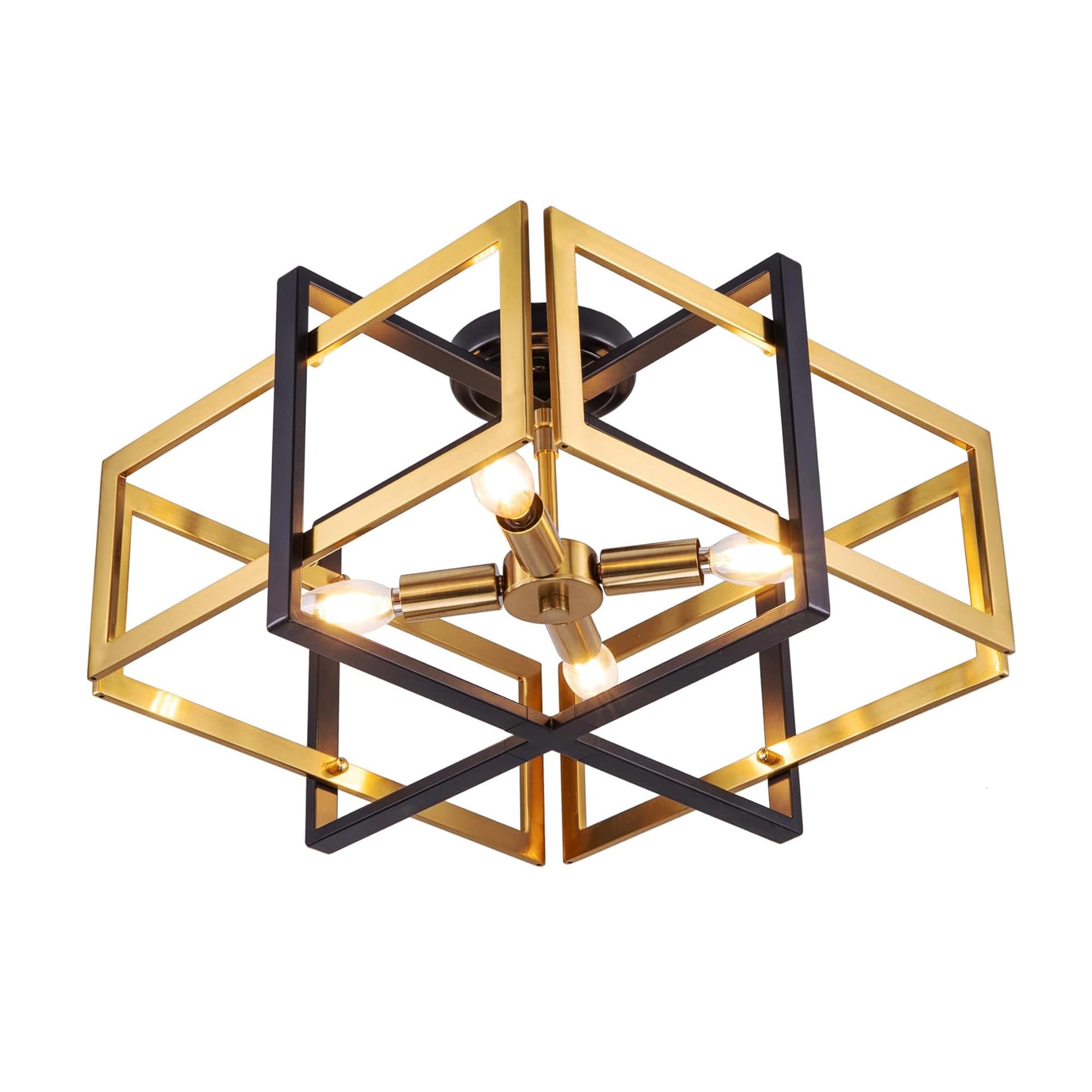 Photo 1 of TOCHIC Flush Mount Ceiling Light, Black Gold Farmhouse Flush Mount Chandelier 4 Lights Industrial Metal Light Fixture for Dining Room, Living Room, Foyer, Hallway, Bedroom