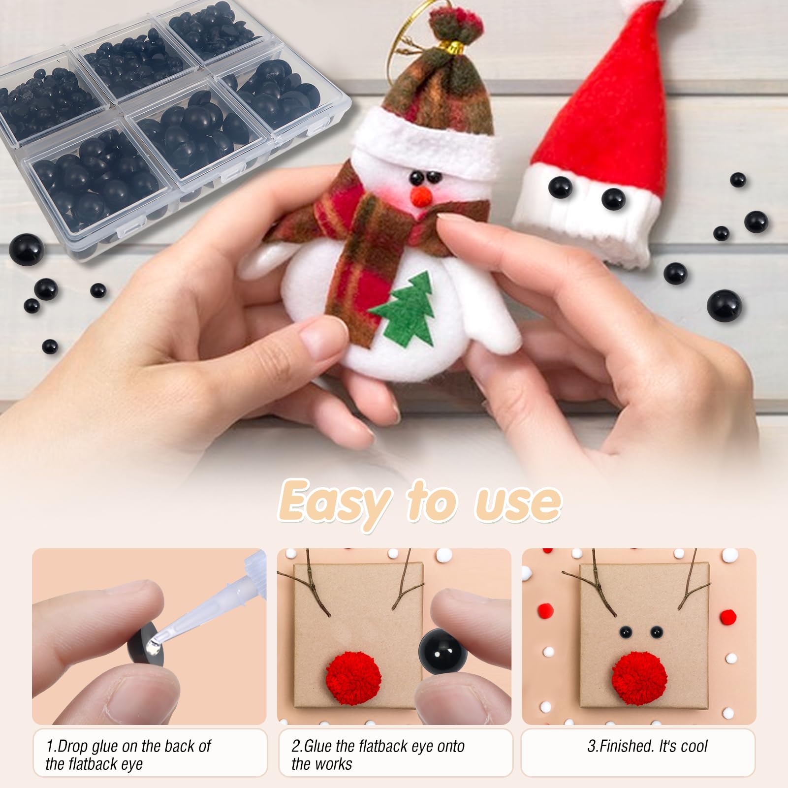 TOAOB 830pcs Round Black Plastic Doll Amigurumis Eyes 4mm 5mm 6mm 8mm 10mm Flatback Cabochon Button Craft Eyeball Beads for Stuffed Animals Crochet Crafts Making