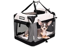 JESPET Soft Dog Crates Kennel for Pets, 3 Door Soft Sided Folding Travel Pet Carrier with Straps and Fleece Mat for Dogs, Cats(7-Light Grey, Small(24" L x 16.5" W x 16.5" H))