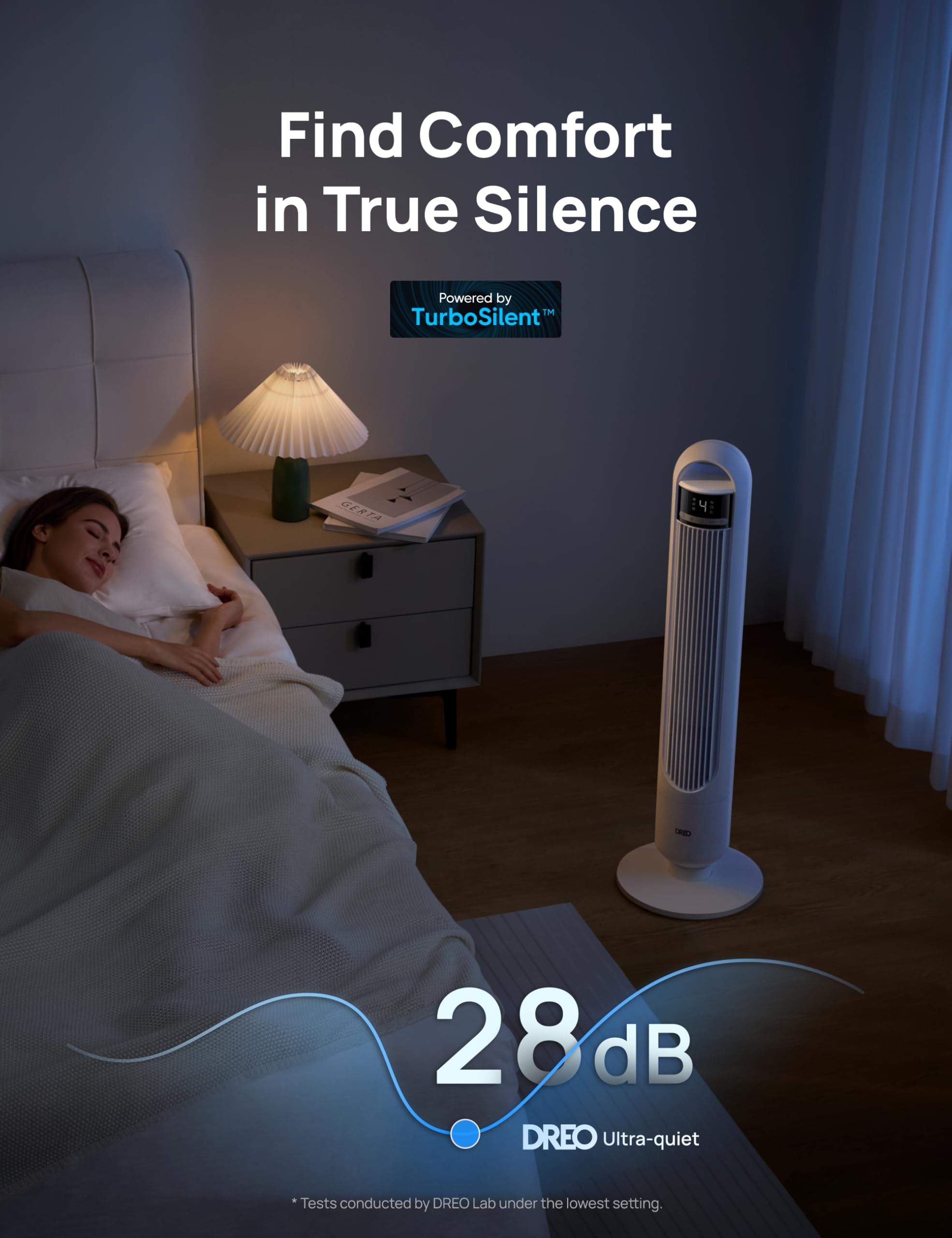 Dreo Tower Fan for Bedroom, 90° Oscillating Fan, Standing Fan with 3 Modes, 4 Speeds, 8H Timer Cooling Fans for Home, Living Room, Office, White, TF117