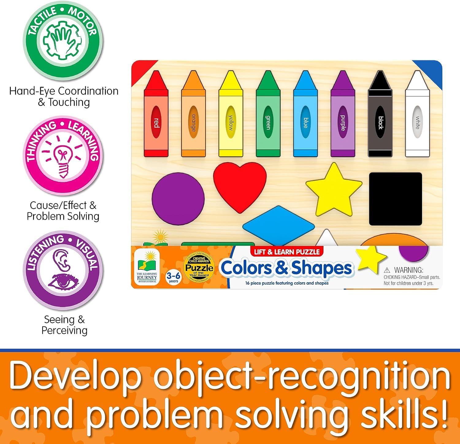 The Learning Journey: Lift & Learn Puzzle Colors & Shapes – Preschool Toys & Activities for Children Ages 3 and Up – Award Winning Educational Toy