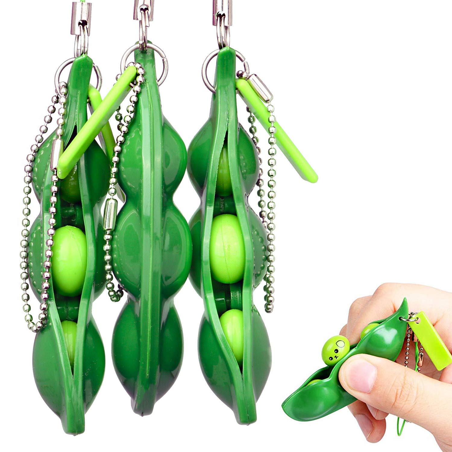 Rmeet Fidget Toy Bean,3 Pack Squeeze Soybean Keychain Kids and Adluts Squishy Pea Toys Squeeze-a-Bean for Reducing Anxiety and Stress