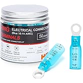 HKS 50 PCS Ring Terminals #8 Blue 16-14 AWG -M4 - Electrical Connectors - Heat Shrink Wire Connector Kit - Tinned Red Copper 