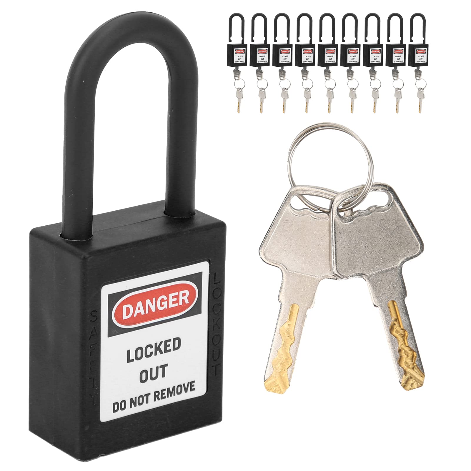 Sonew 10 Pcs Safety Lockout Padlock, 2 Keys Per Lock, 38mm Insulated Safety Padlock for Electrical Lockout Tag Out Kits(Black)