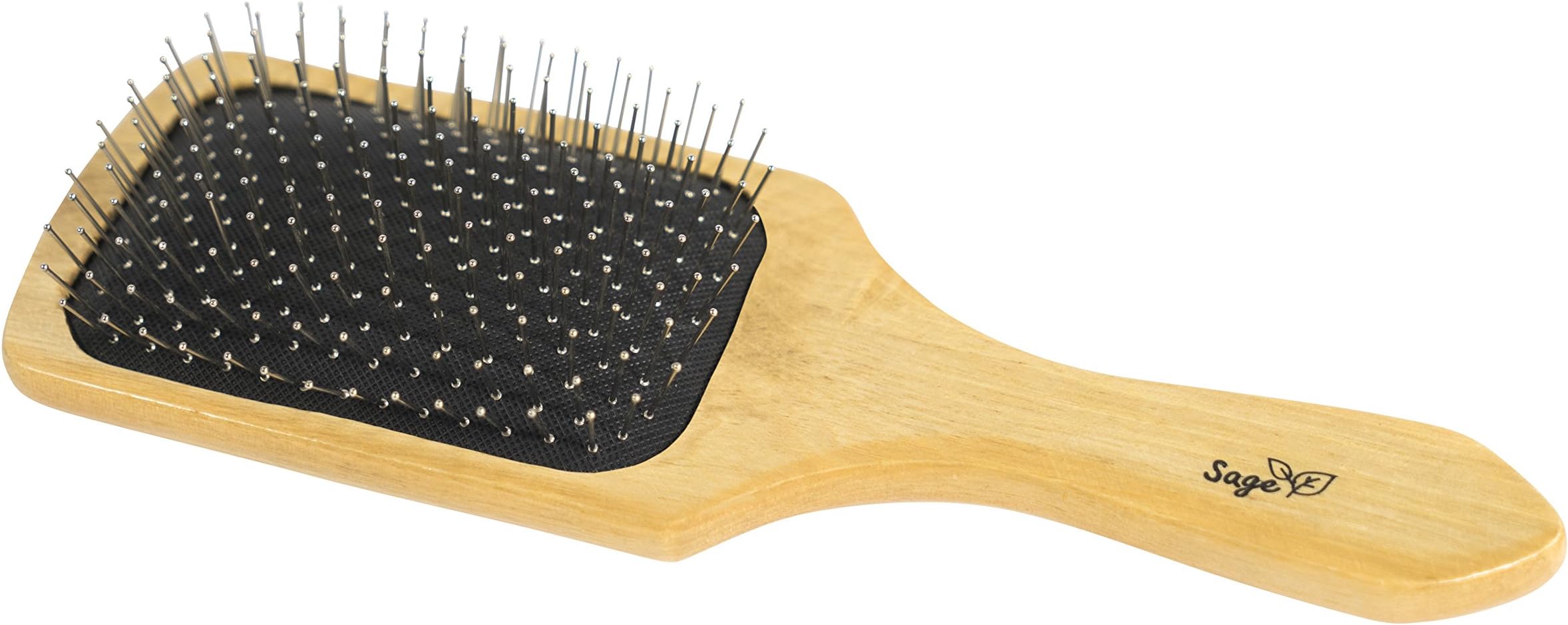 Sage Metal Bristle Detangling Hair Brush - Anti-Static Massaging Wooden Paddle Hairbrush