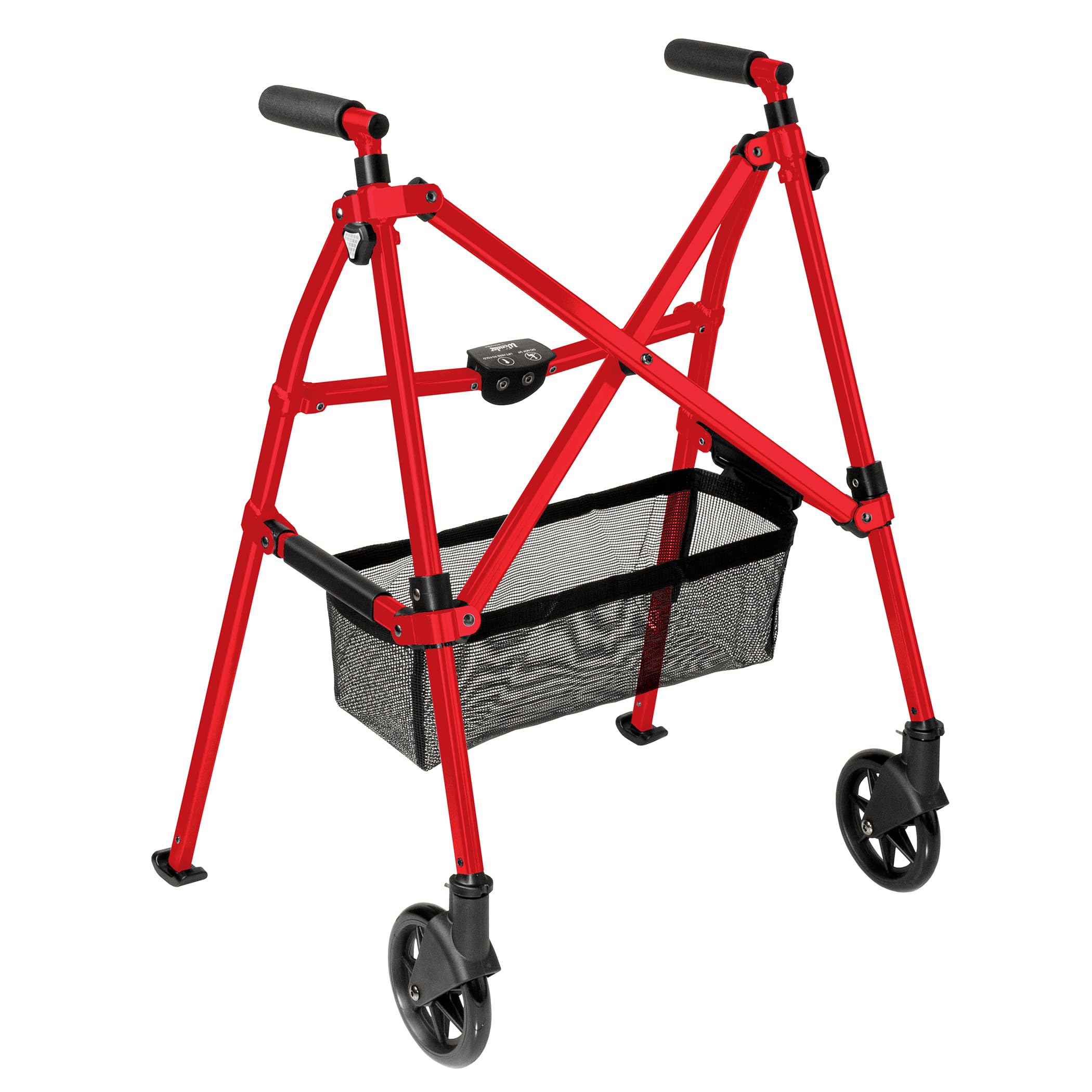 Stander Wonder Walker Plus, Lightweight Folding Mobility Aid for Adults, Seniors, and Elderly, Collapsible Travel EZ Fold-N-Go with Wheels, Glides, & Basket, Sport Red Image
