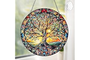 TUFEU Tree of Life Sun Catcher Stained Glass Window Hanging - Handmade Suncatchers for Windows Hanging Stained Glass Suncatcher - Sun Catchers Indoor Window Wall Art Home Decor Panel Gift for Women Men Mom