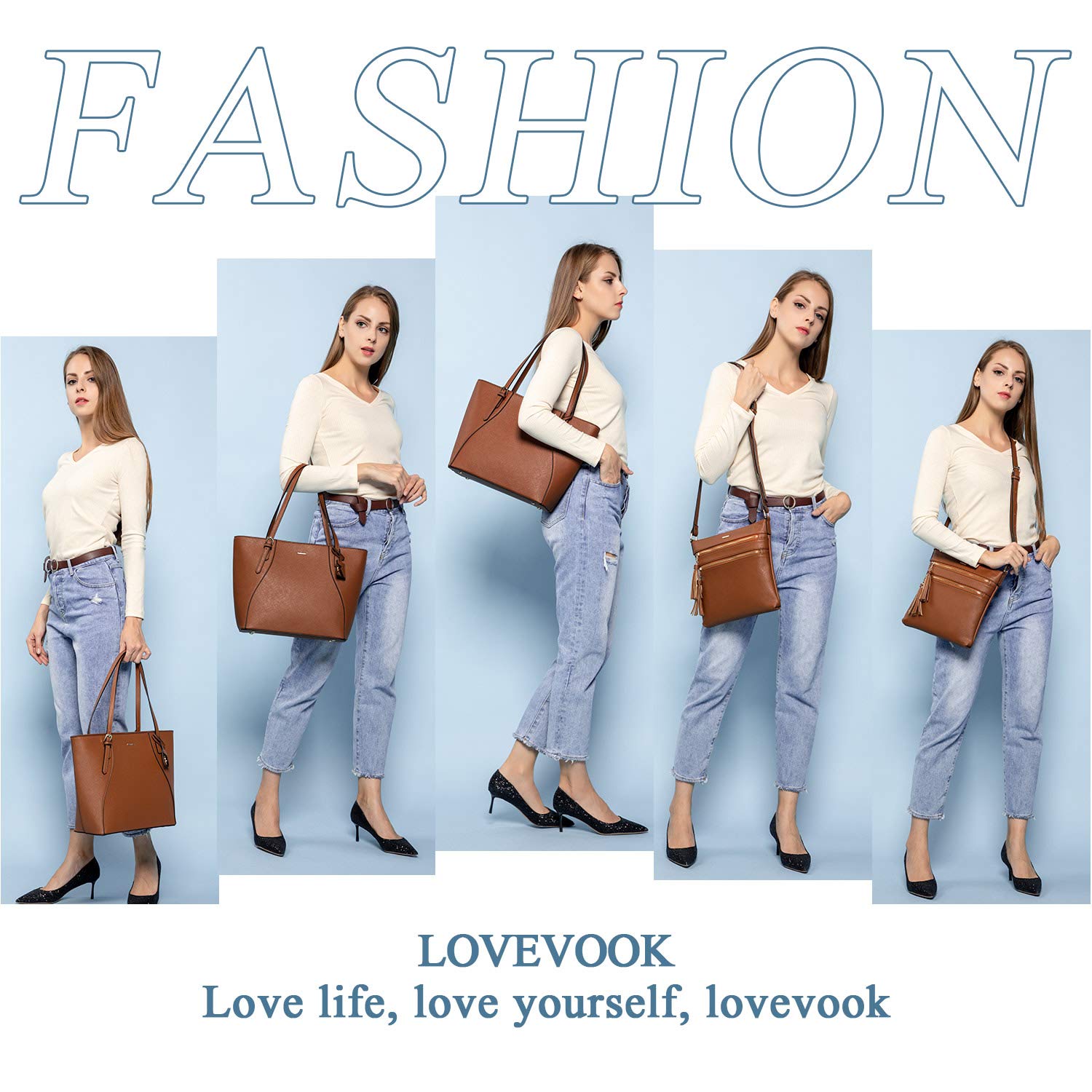 LOVEVOOK Handtaschen Damen Set, Tasche für Damen Umhängetasche Schultertasche Geldbörse Clutches Shopper Henkeltasche Tote Bag Tasche 3PCS PU Leder Braun