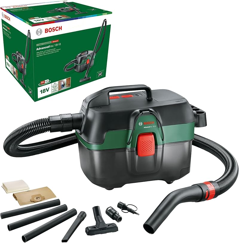 Bosch AdvancedVac 18V-8 Cordless Wet Dry Vacuum (Without Battery) 3-in-1 Set