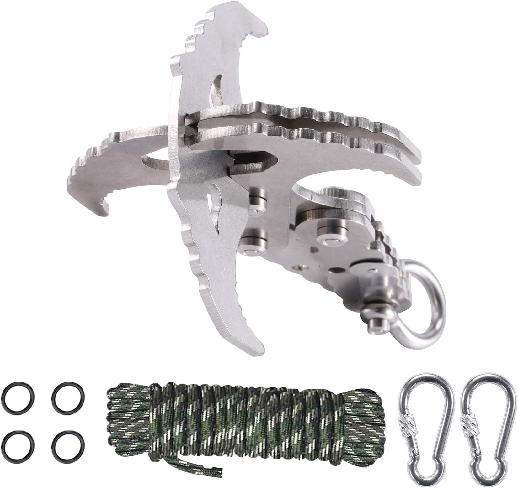 GearOZ Folding Survival Claw Grappling Stainless Steel with 33ft Camo/Black Rope for Outdoor Hunting Tree Mountain Climbing Camping Tool