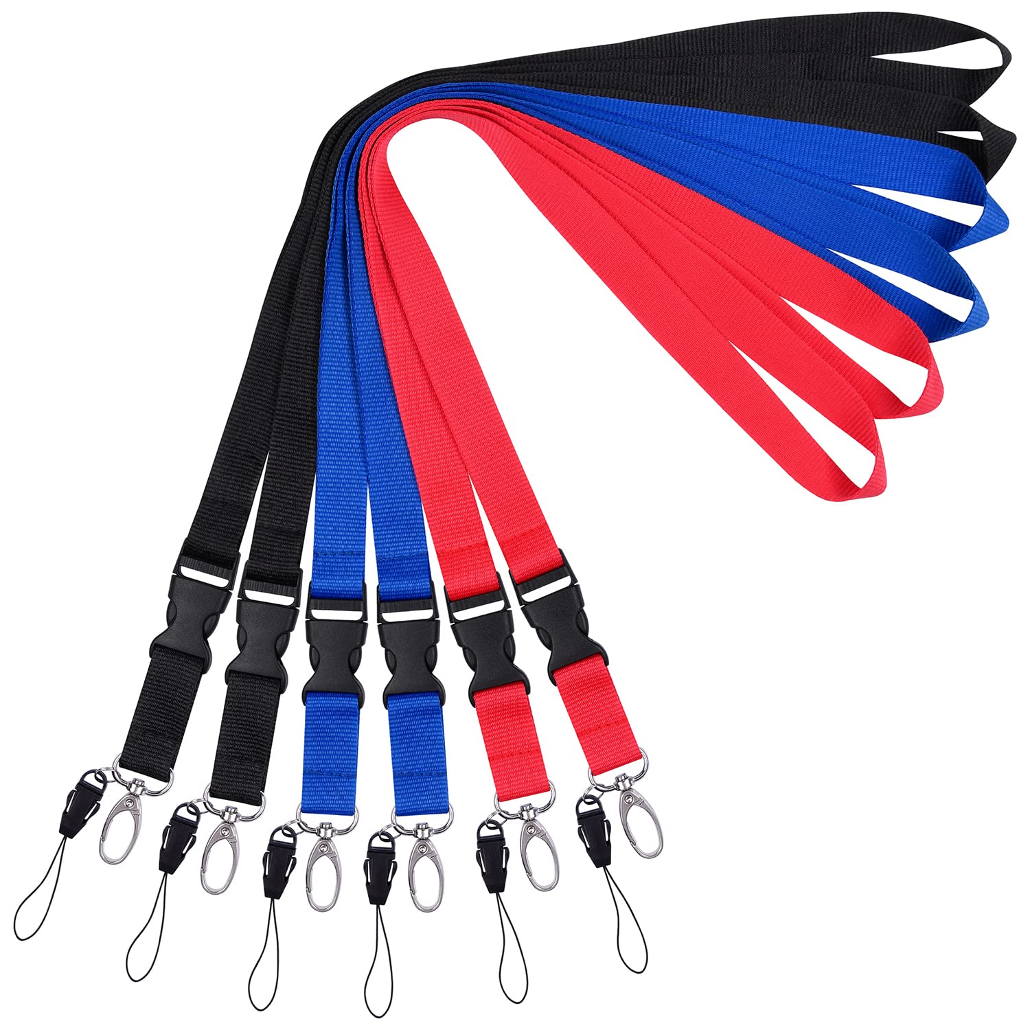 wisdompro Office Lanyard 6 Pcs, 23 inch Premium Polyester Neck Strap Lanyard with Oval Clasp & Detachable Buckle for Phone, Camera, USB, Keys, Keychain, ID Badge Holder - Red/Black/Blue