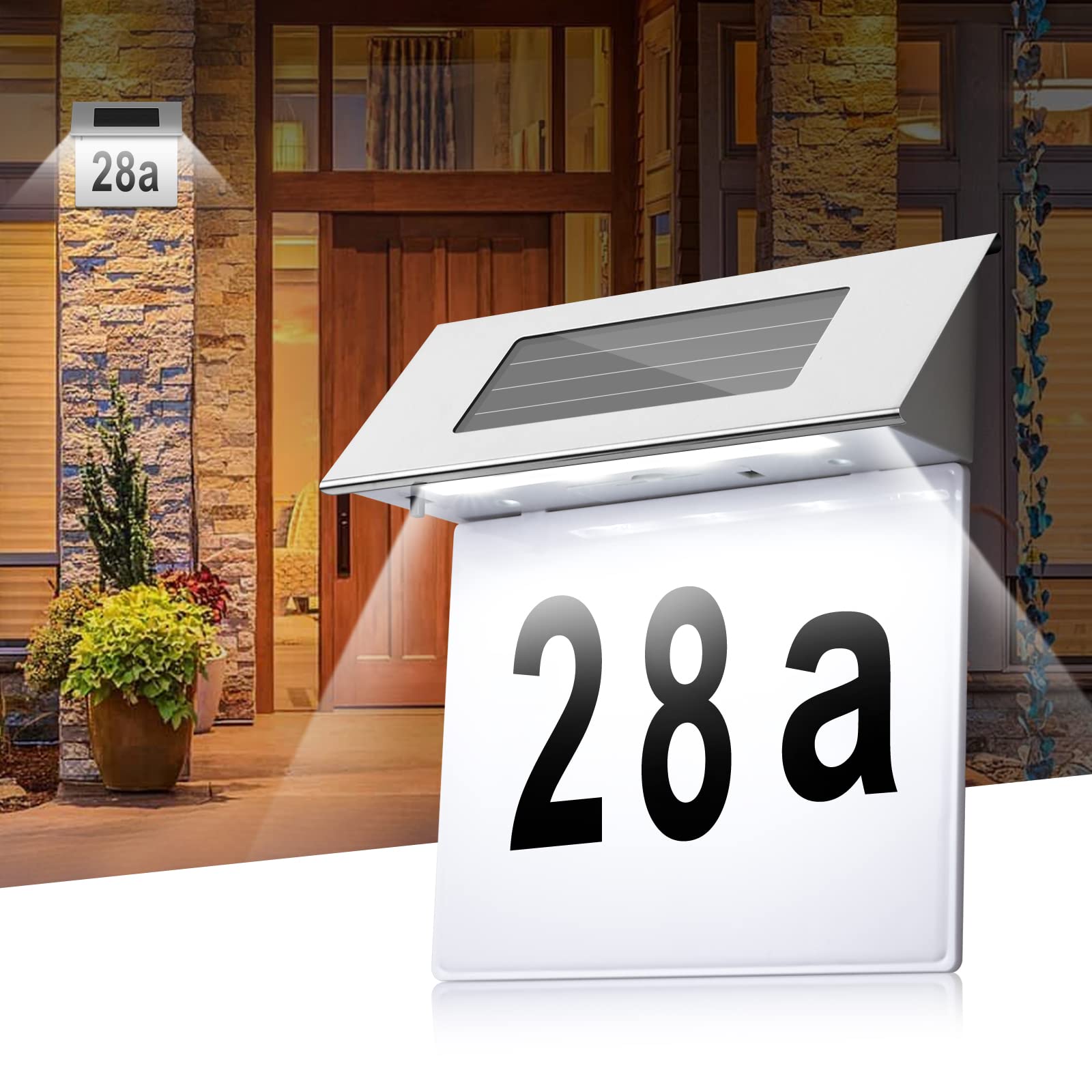 YUNYODA House Sign Plaque Door Number Solar Light Street Acrylic Aluminium Name with 3D Effect, Weatherproof House Number Plates for Outside, Personalised House Number Signs, Rustproof