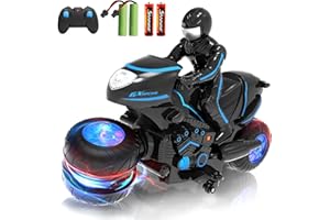Tecnock RC Motorcycle, Remote Control Motorcycle with LED Lights, RC Car Dirt Bike Toy, 360° Spins and Flips, Rechargeable Batteries, Gift for Boys Ages 5-7, 8-12