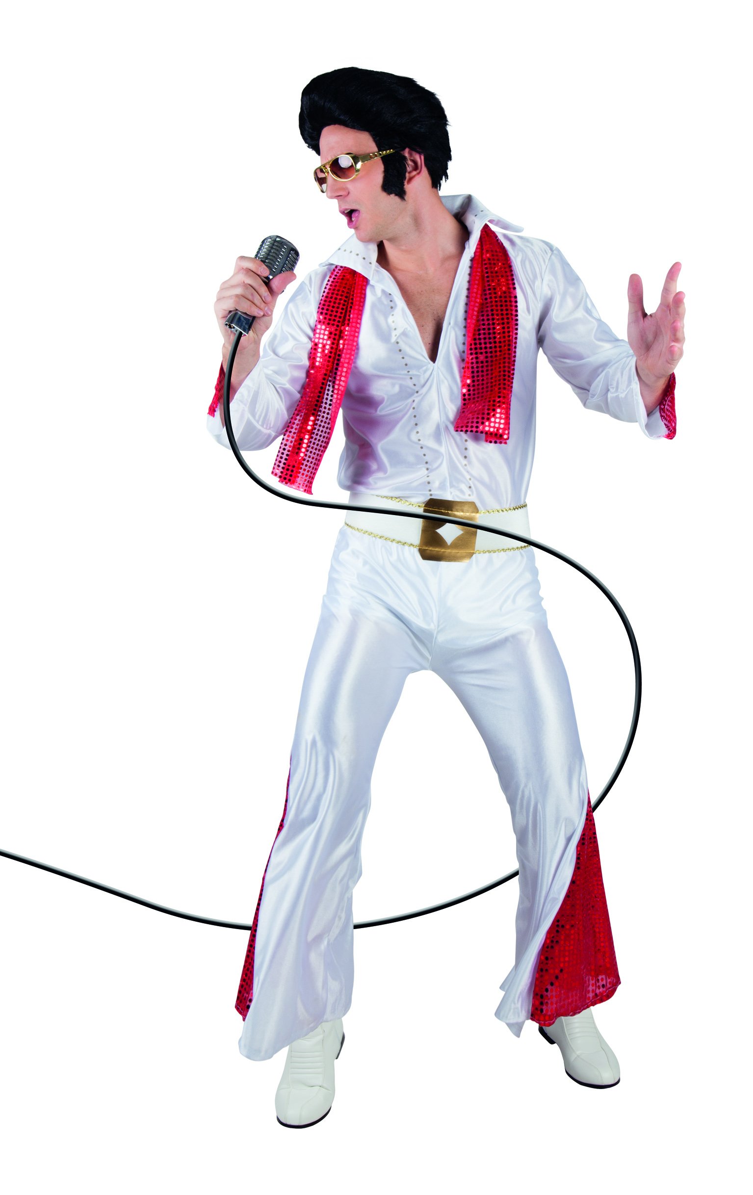 Boland - Adult Rock 'n Roll Star Red White Jumpsuit for Men Singer Superstar Fancy Dress Carnival Theme Party, multicoloured, 54-56
